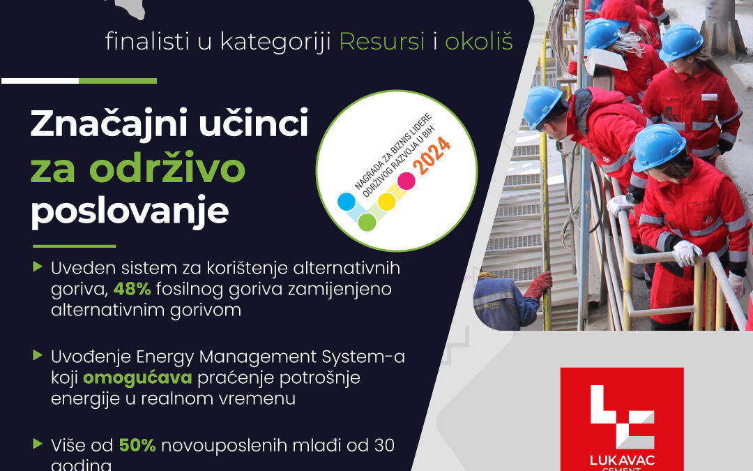 LUKAVAC CEMENT PONOVNO FINALIST IZBORA ZA NAGRADU “BIZNIS LIDER ODRŽIVOG RAZVOJA U BIH ZA 2024”